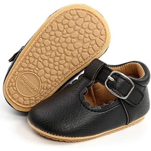 Baby Girl Mary Jane Flats Dress Shoes - Infant Newborn Shoes Anti-Slip Soft PU Leather Party School Wedding Princess Baby Girl Shoes 0-18M