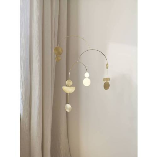 Kinetic brass mobile. Mid-century modern sculpture. Adult mobile. Hanging suncatcher