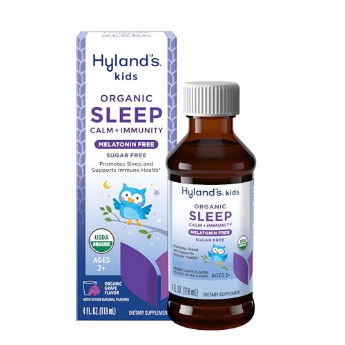Hyland's Kids Melatonin-Free Organic Sleep Calm & Immunity Liquid, Sugar-Free with Magnesium, Vitamin D, Zinc & Elderberry, Promotes Sleep & Supports Immune Health, Ages 2+, Grape Flavor, 4 Fl. Oz.