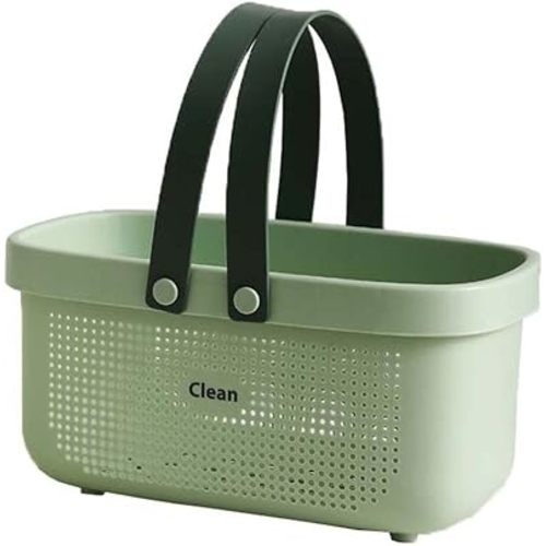 Medium Bathroom Caddy,Portable Shower Caddy Green,Plastic Bathroom Organizer Basket, Waterproof Shower Storage, Dries Quickly with Drainage Holes 12.4 * 6.14 * 7inch - Light Green