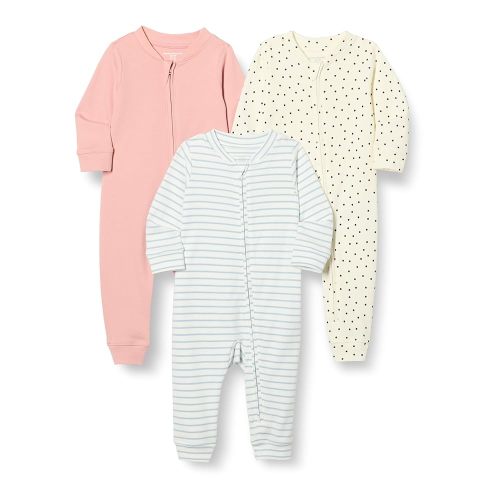 Amazon Essentials Unisex Babies' Cotton Zip-Front Footless Sleepsuit, Pack of 3 - Newborn