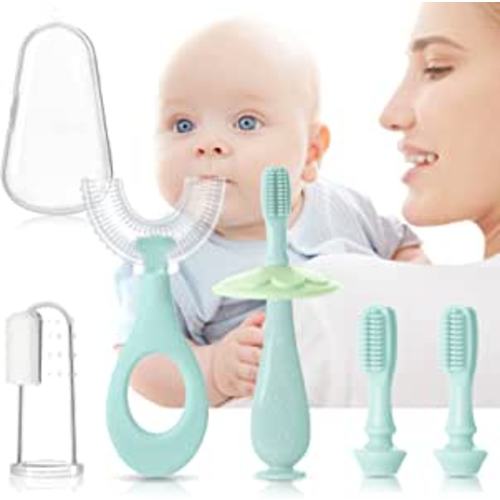 SYNPOS 6 in 1 Baby Infant Toothbrush Set Toddler Finger U-Shaped Toothbrush 0-24 Months 2-6T Training Tooth Brush for Child