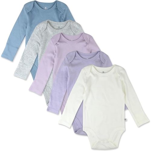 HonestBaby Unisex Baby 100% Organic Cotton 5-Pack Long Sleeve One-Piece Bodysuits, Dusty Purple, 0-3 Months