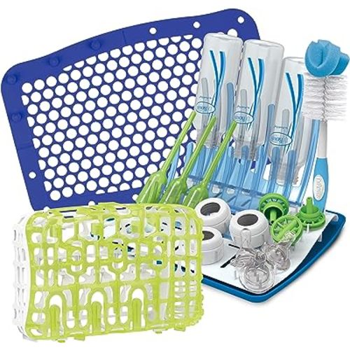 Dr. Brown's Universal Baby Bottle and Accessory Drying Rack with Baby Bottle Dishwasher Basket and Dishwasher Bag, for Standard Baby Bottle Parts