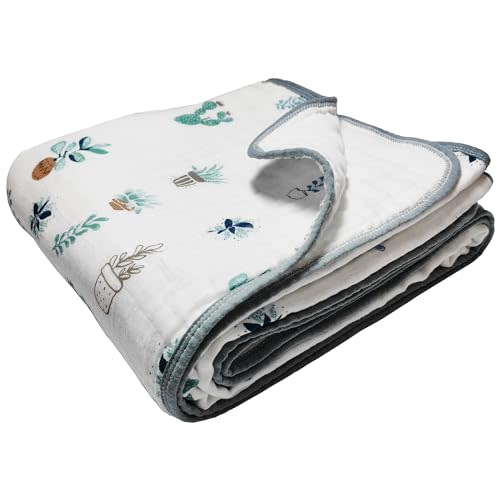 ZPECC Muslin Toddler Blanket Thicker, 47x47 Organic Cotton Kids Quilt Hypoallergenic for Baby Essentials Crib Stroller Daycare Cot, Plant