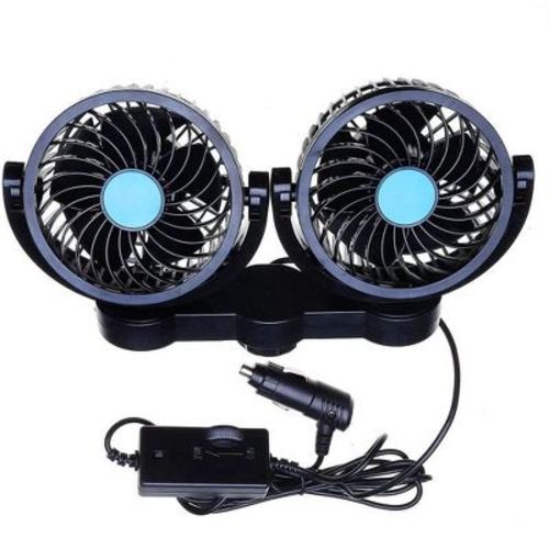 Zone Tech 12V Dual Head Car Auto Electric Cooling Air Fan for Rear Seat - Powerful Quiet 2 Speed 360 Degree Rotatable 12V Ventilation Rear Seat