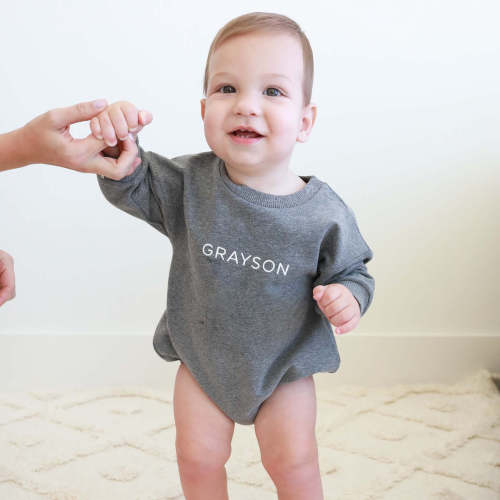 Personalized Sweatshirt Bubble Romper | Moody Solids