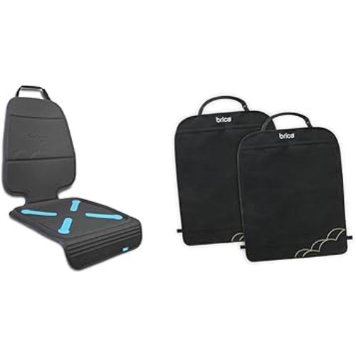 Munchkin® Brica® Elite Seat Guardian™ Child Car Seat Protector with Grime Guard™ Fabric, Dark Grey & ® Brica® Deluxe Kick Mats™ Car Seat Protector, Black, 2 Pack
