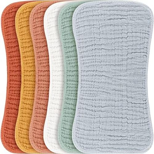 Konssy Muslin Baby Burp Cloths Sets for Unisex- 6 Pack Large 100% Cotton Burping Clothes for Newborn, Baby Girls and Boys