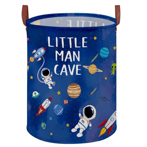 Space Themed Bedroom Decor Baby Hamper,Space Decor for Boys Room,Astronaut Rockets Nursery Decor Storage Toy Bin, Lightweight Dirty Clothes Organizer Box (Blue Space)