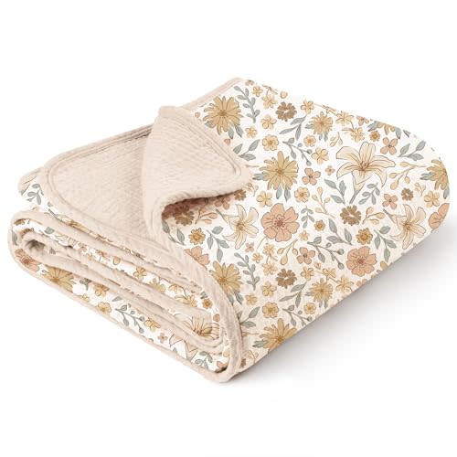 Konssy Muslin Baby Blankets for Girls Boys, 100% Cotton Crib Blanket for Baby Infant Toddler, Super Soft and Lightweight Nursery Blankets 40"x36"