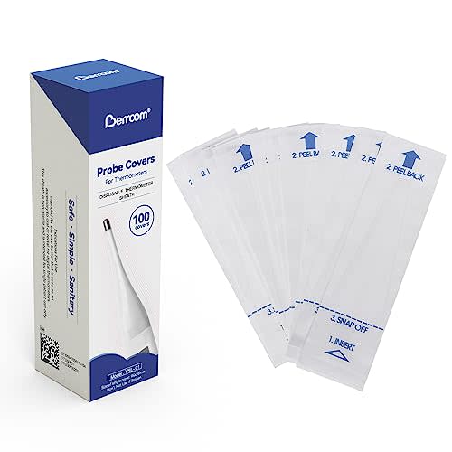 Berrcom Disposable Digital Thermometers Probe Covers Set of 100 Oral Rectal Thermometer Probe Cover Universal Thermometers Sleeves for Adult and Kids