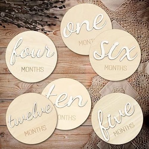 Baby Monthly Milestone Marker Discs - Wooden 3D Double-Sided Baby Announcement Sign, Gender Neutral Announcement Cards for Newborn Boys and Girls 1-12 Months Photography Props