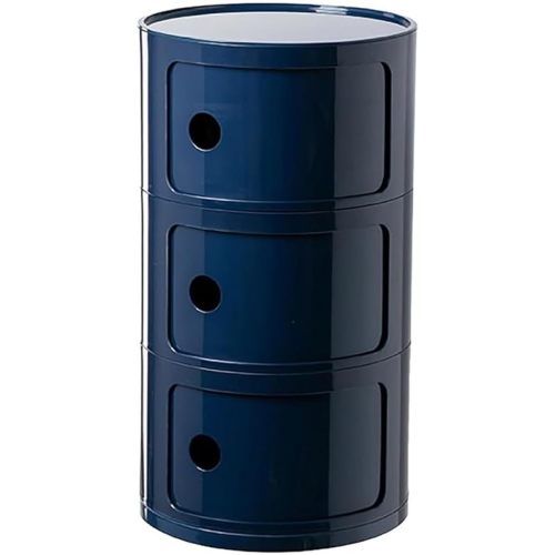 Small Round Nightstand with Slide Drawers, Plastic Bathroom Cabinet, Round Cabinet, Small Bedside Table with Storage, Unique End Table, Side Table for Living Room Bedroom(Navy,3 Tier)
