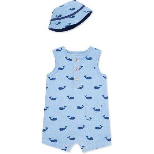 Little Me Clothes for Baby Boys' Terry Romper with Hat, 3 Months - 12 Months