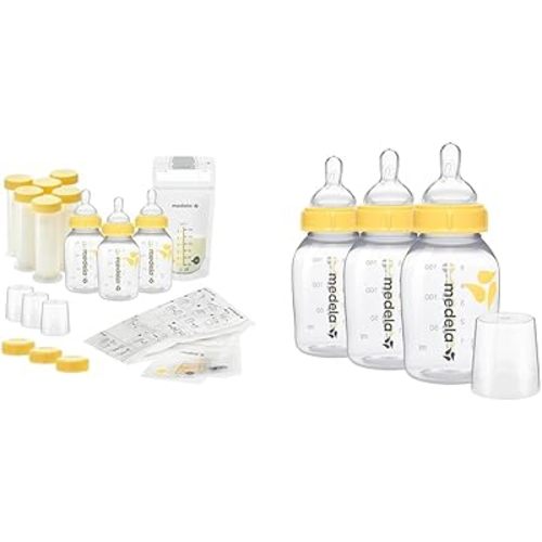 Medela Breastfeeding Gift Set, Breast Milk Storage System; Bottles, Nipples & Breast Milk Storage Bottles, 3 Pack of 5 Ounce Breastfeeding Bottles