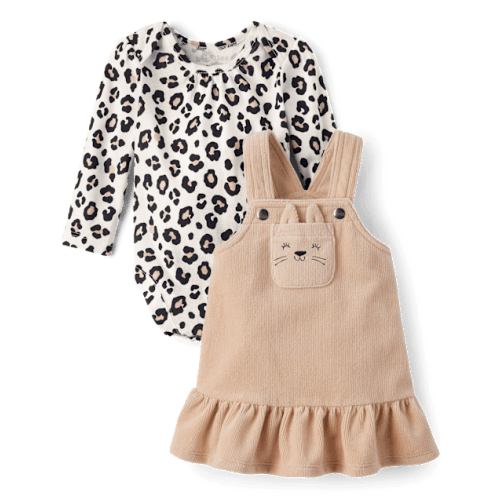 Baby Girls Leopard Skirtall 2-Piece Playwear Set - Tan