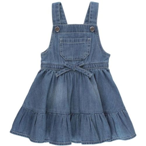 Rufflebutts Baby Overall Jumper Dress - Light Wash Denim, Size: 12-18m