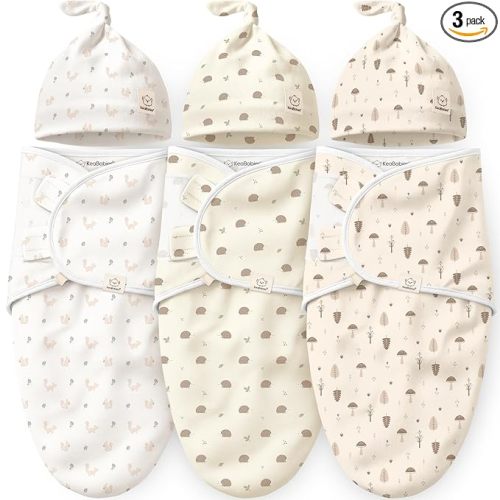 3pk Organic Swaddles for Newborns Girls, Boys & Hats (Nibbles/Bruce, 0-3M) | Soft Cotton Baby Sleep Sacks 0-3 Months, Breathable Baby Hats and Swaddles 0-3 Months, Newborn Essentials Must Haves