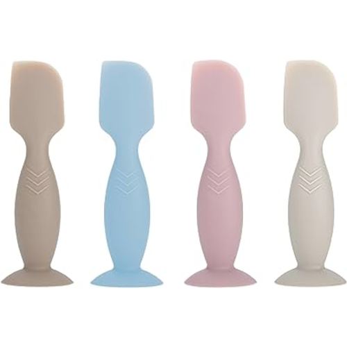 4 Pack Mini Baby Diaper Cream Spatula Applicator, Soft Silicone Baby Butt Paste Spatula Diaper Cream Brush with Suction Cup Base (Brown, Blue, Pink, Gray)