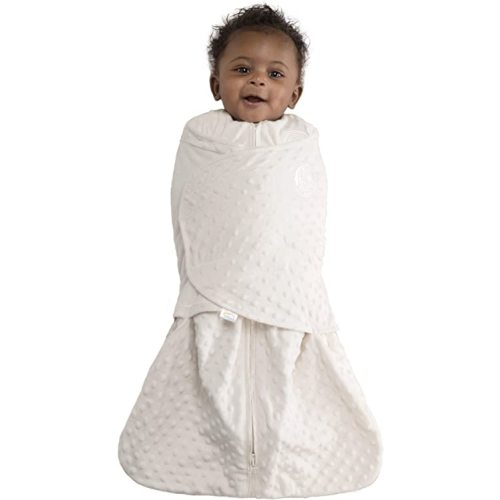 HALO Sleepsack Swaddle, 3-Way Adjustable Wearable Blanket, TOG 3.0, Velboa, Cream Plush Dots, Small, 3-6 Months
