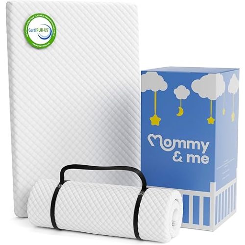 Mommy&Me Pack and Play Mattress Pad (38"x26"x1") with Soft Washable Breathable Cover, Waterproof, CertiPUR-US Certified Foam, Pack&Play Topper - Portable Foam Mini Crib Mattress for Baby Toddler