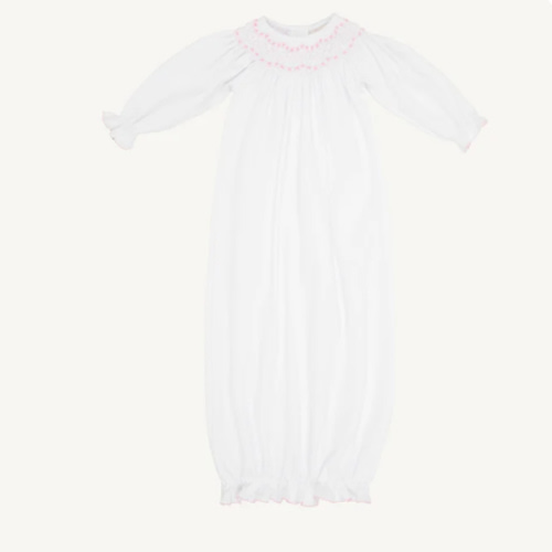 Sweetly Smocked Greeting Gown - Worth Avenue White with Palm Beach Pin