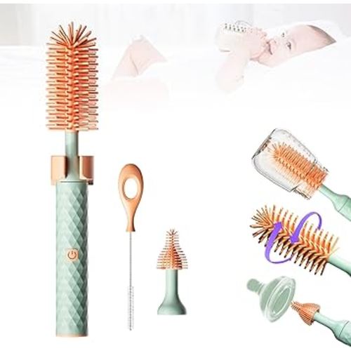 Magic Bottle Brush, Magic Bottle Brush Cleaner, Electric Baby Bottle Brush Cleaner, 360 ° Spinning Bottle Brush Cleaner, Silicone Automatic Bottle Cleaner Brush for Baby (Blue)