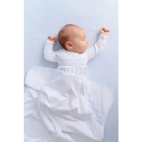 Sweetly Smocked Greeting Gown - Worth Avenue White with Buckhead Blue