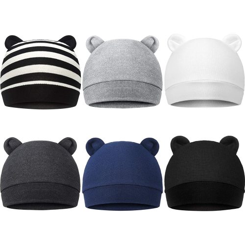 Geyoga 6 Pieces Newborn Baby Hat Bear Ears Infant Caps Baby Boy Girl Toddler Hats Infant Beanie Caps for 0-3 Months