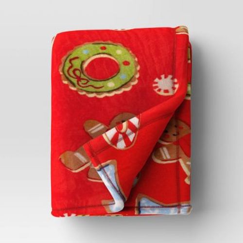 Christmas Cookie Printed Plush Throw Blanket Red - Wondershop™: Lightweight, Knitted, 50x60", Machine Washable