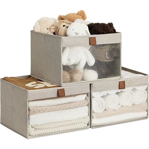 Closet Storage Bins, Brown and Beige, 3 Pack