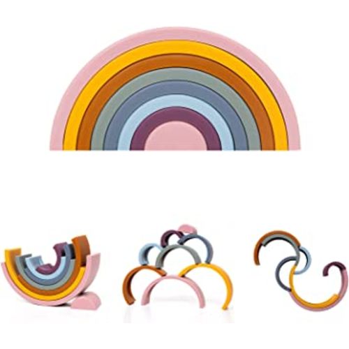 Garnome Silicone Rainbow Stacker,8 Layer Rainbow Nesting Puzzle Blocks Baby Stacking Toy,Educational Learning Montessori Toys,Rainbow Stacking Toy for Kids and Toddler.