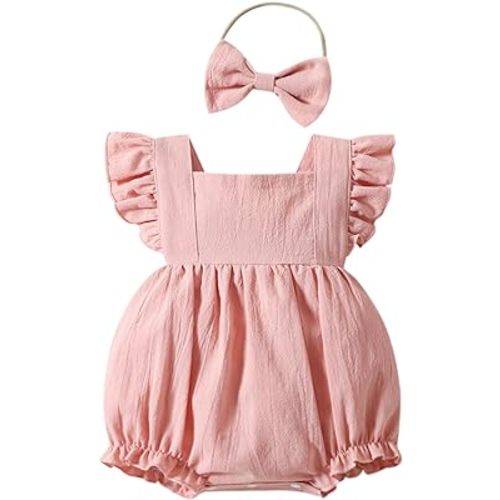 YOUNGER TREE Toddler Baby Girl Ruffled Sleeveless Romper Casual Summer Jumpsuit Cotton Linen Clothes