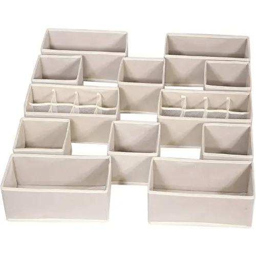 12 Pack Foldable Drawer Organizer Dividers Cloth Storage Box Closet Dresser Organizer Cube Fabric Containers Basket Bins for Underwear Bras Socks Panties Lingeries Nursery Baby Clothes Beige NN246