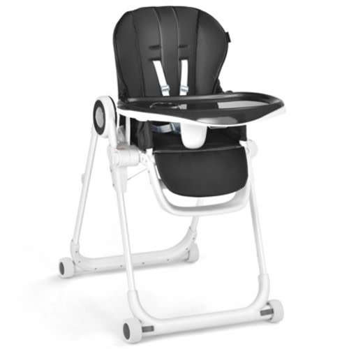 Infans Baby High Chair Foldable Feeding Chair w/ 4 Lockable Wheels Black