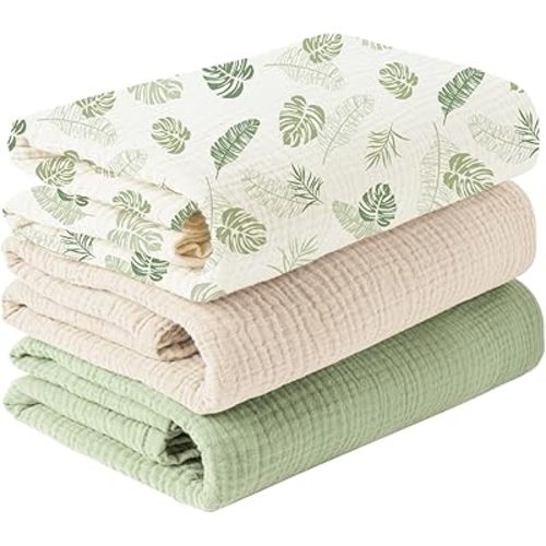 Konssy 3 Pack Muslin Swaddle Blankets for Unisex, Newborn Receiving Blanket, Large 47 x 47 inches, Soft Breathable Muslin Baby Swaddles for Boys & Girls