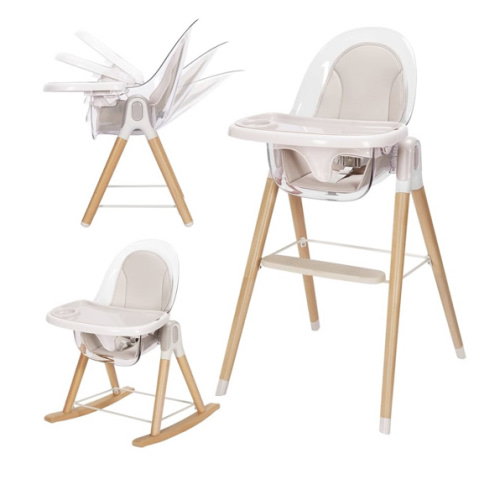 Baby High Chair, 7-in-1 Convertible Wooden Rocking Recline Chair with Adjustable Hardwood Leg for Babies and Toddlers, Double Dishwasher Safe Tray & Premium Leatherette
