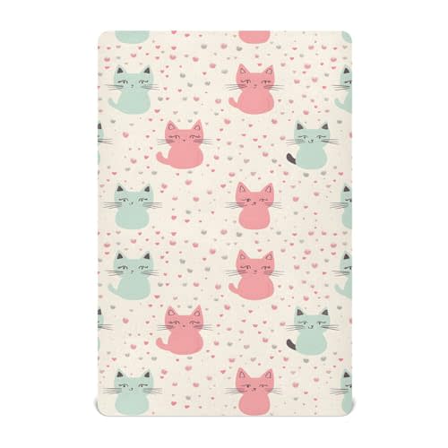 YMGQYJ Fitted Crib Sheet Cute Cat Print Soft Breathable Pack N Play Playard Sheets 52x28 inch Baby Mattress for Boys Girls Toddler