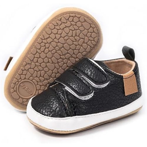 HsdsBebe Baby Boys Girls Casual Sneakers Toddler Pu Leather Rubber Hard Sole Outdoor Slippers Crib First Walkers Shoes