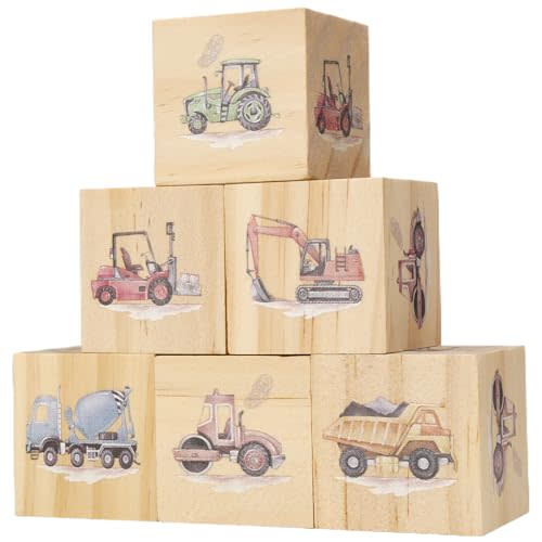 6 Pcs Construction Truck Nursery Decor Wooden Blocks | Shelf Decor for Baby Nursery Room Kids Bedroom