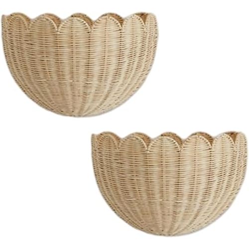 Scallop Wall Basket, Scalloped Wall Wicker Basket, Hanging Home Decor for Bedroom Bathroom (2Pcs)
