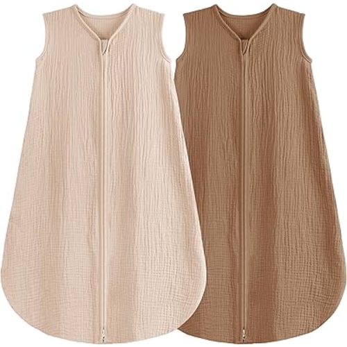 2 Pack Baby Sleep Sack 0-24 Months Baby Sleeping Bag 2-Way Zipper Toddler Wearable Blankets (Beige&Coffee TOG 0.3, Large)