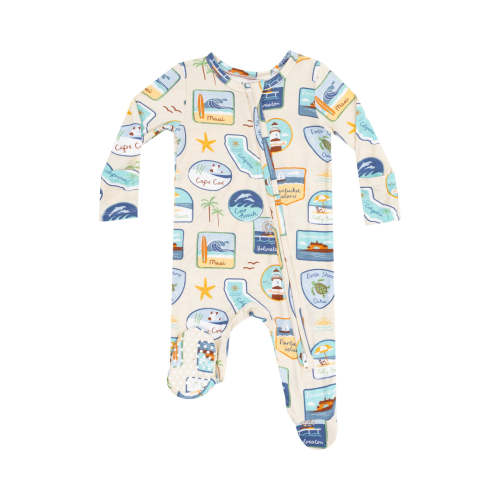 2 Way Zipper Footie - Beach Patches – Angel Dear