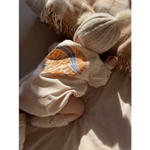 Beige Sun Romper, Here Comes The Sun Jumpsuit, Retro Romper, Unisex Kids Body %100 Organic Cotton Oversize Baby Romper