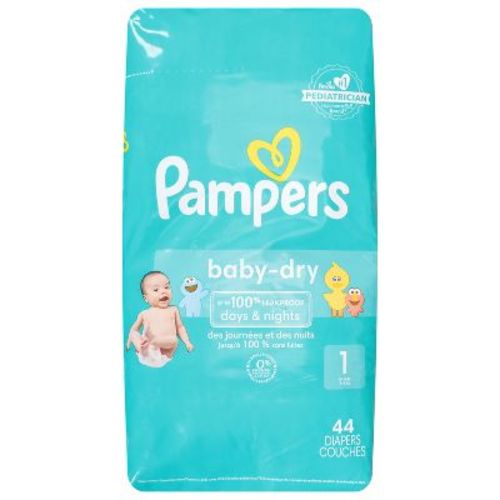 Pampers Baby-dry 1 (8-14 Lb) Sesame Street Diapers Jumbo Pack 44 Ea