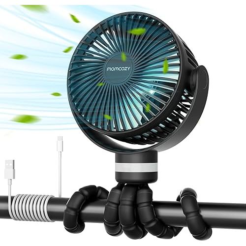 Momcozy 8000mAh Portable Stroller Fan, 27H Ultra-long Battery Life Detachable 4 Speed 360°Rotate LED Night Light with 2 Modes, USB Rechargeable Handheld Cooling Fan for Travel/Car Seat/Bedroom
