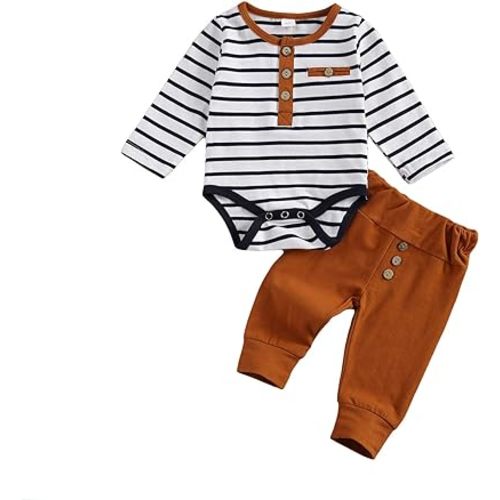 Newborn Baby Boy Girl Clothes Ribbed Knitted Cotton Long Sleeve Romper Long Pants Solid Color Fall Winter Outfits