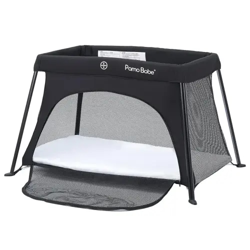 Pamo Babe Travel Crib - Lightweight Baby Playard with Zip Door, Carry Bag for Airplane - Easy to Carry