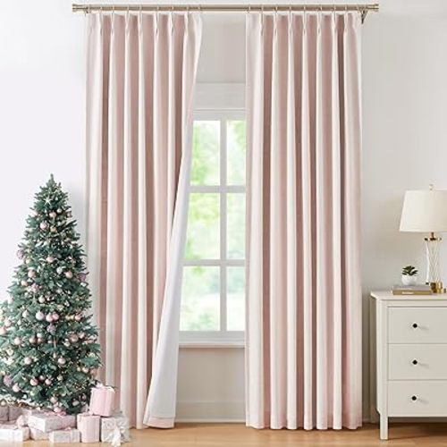 WEST LAKE Bailey Pinch Pleat Full Blackout Curtains 90 Inches Long,Pink Linen Textured 100 Room Darkening Drapes with Back Tabs for Lovely Girls Room Bedroom,Rustic Window Treatment,40" Wx90 Lx2